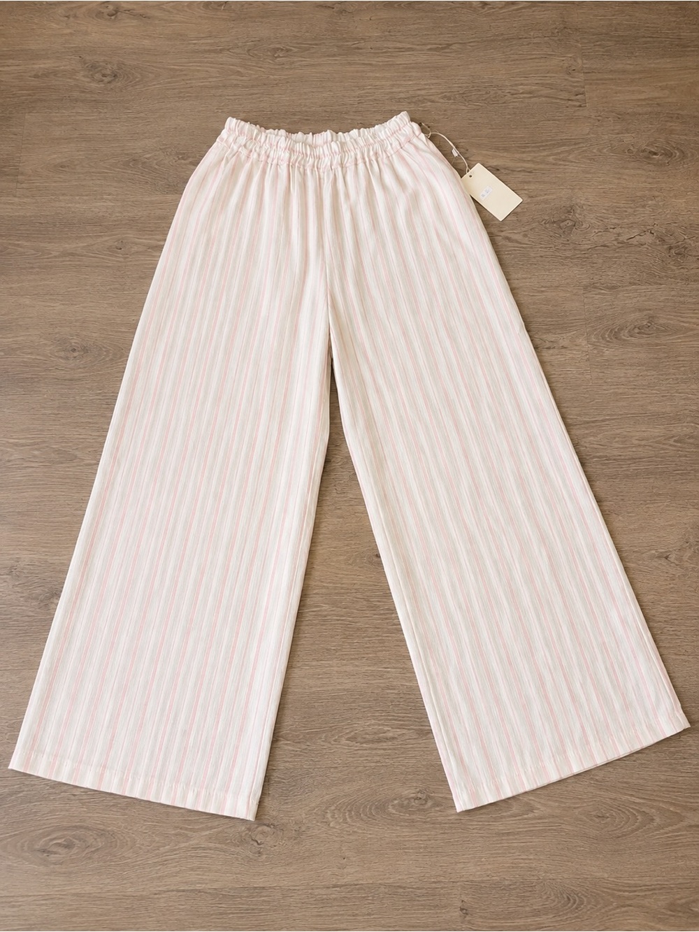 Wide-Leg Stripe Pants with Elastic Waist — Pink & White One Size